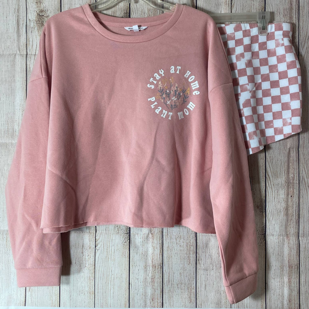Grayson Social 2 Pc Pink Sweatshirt & Sweatshorts PJs Set Pajamas Size XL NWT
